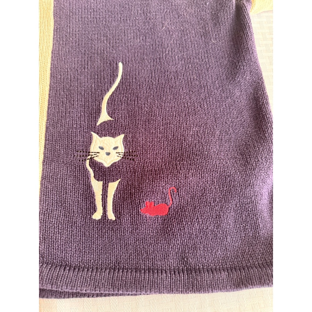 Christopher & Banks Cat Cardigan Navy Cream Embroidered Knit Sweater Medium 2003 - Picture 6 of 16